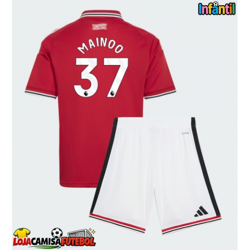 Camisa de Futebol Manchester United Kobbie Mainoo #37 Equipamento Principal Infantil 2026-27 Manga Curta (+ Calças curtas)